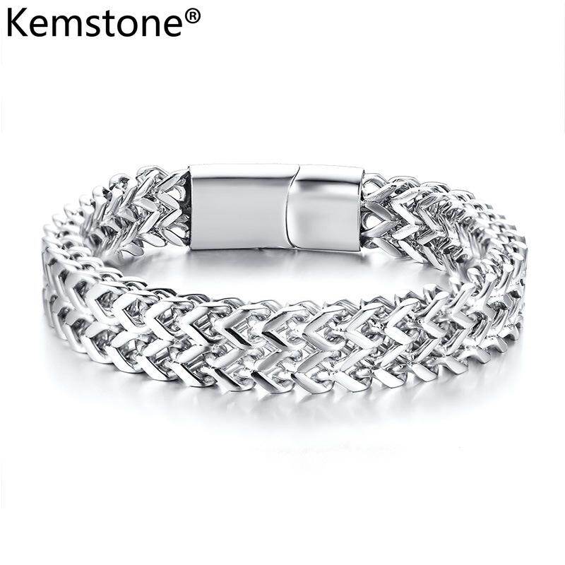 Kemstone Fashion Bright Silver Color Stainless Steel Double Layers Arrow-shaped Bracelet for Men