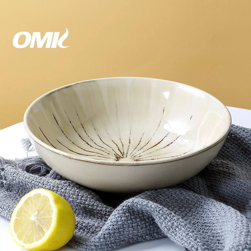 Omk Nhật Bản phong cách cổ điển đồ đá 8 inch bát đựng sa lát 850ml nhà Bộ đồ ăn bằng gốm thiết lập