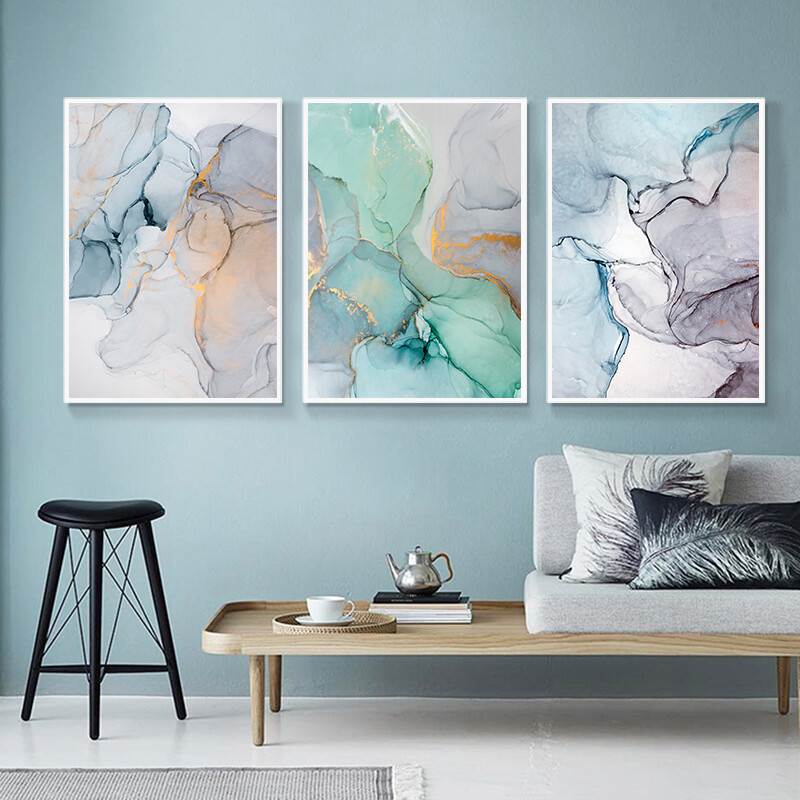 Modern Simplicity Blue Marble Abstract Canvas Painting Nordic Posters and Prints Wall Art Pictures for Living Room Home Decor