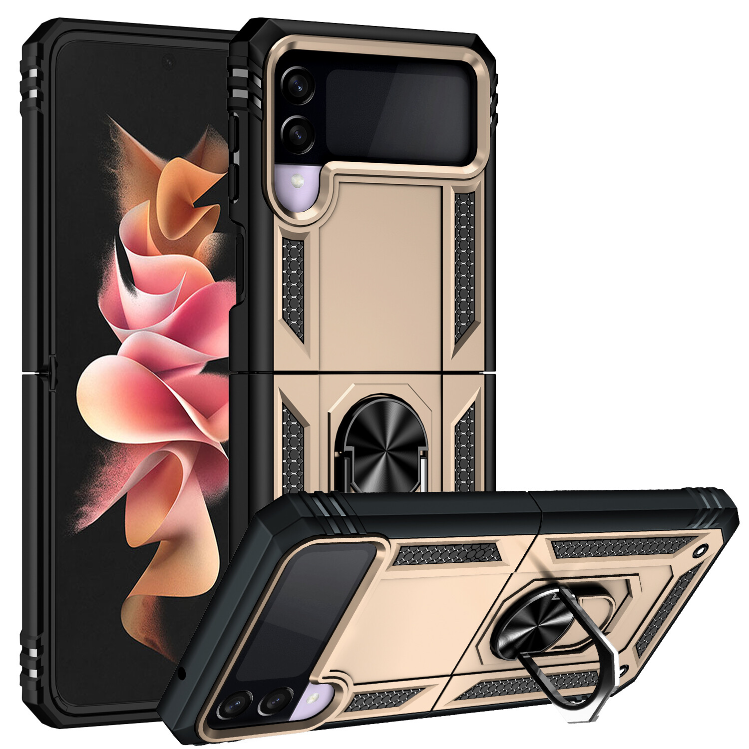 For samsung galaxy z flip 4 z fold 4  z flip 3 case armor hard kickstand ring holder shockproof phone case cover for samsung galaxy z flip3 5g case