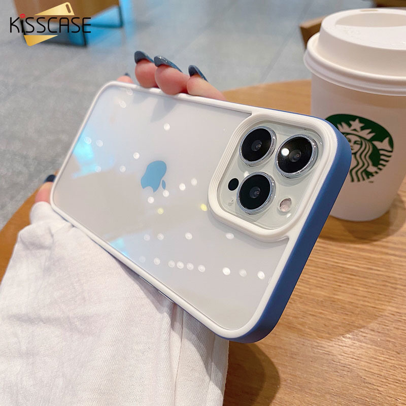 KISSCASE Ốp Lưng Trong Suốt Sang Trọng Cho iPhone 14 Pro Max Cho iPhone 13 12 11 Pro Max X XR XS Vỏ Giáp Cứng Acrylic Chống Sốc Màu Mềm Chống Sốc