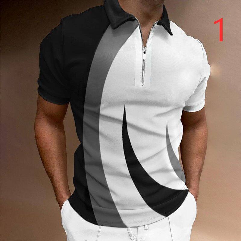 New 2022 Printed Lapel Polo Shirt Hedge Casual Male Zipper POLO Shirt Short Sleeves Clothing Multicolor