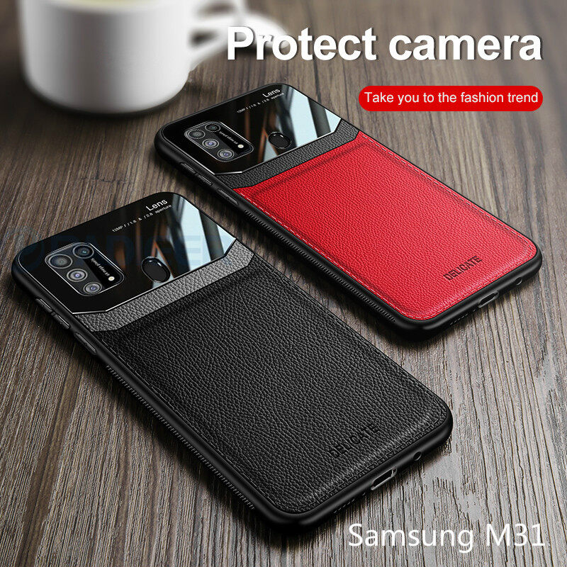 XICCI Shockproof Case Cover for Samsung Galaxy M31 Ultra Luxury Leather Organic Glass Hard PC Silicone Protective Sleeve Back Cover
