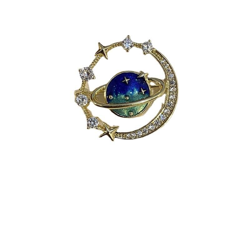 Korean Style Women Girls Shining Symphony Universe Brooch Lady Ins Trendy Planet Pin Collar Pin Jewelry Rhinestone Accessories