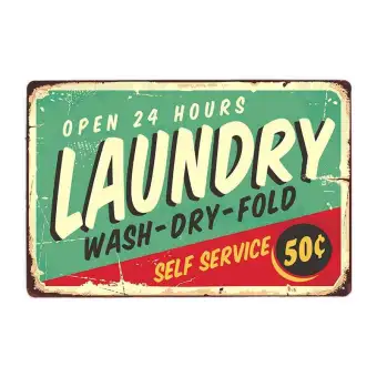 Fifties Comic Book Style Retro Laundry Sign Wall Decor Metal Plate