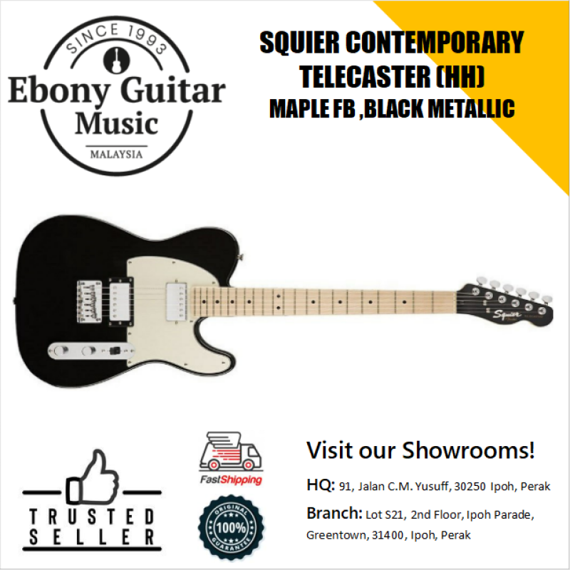 Squier Contemporary HH Telecaster Electric Guitar, Maple FB, Black Metallic Malaysia