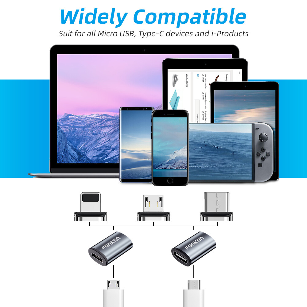 Fonken Magnetic Cable Plug Tip Usb Cable Connector Type C Magnetic Charge Adapter Micro Usb Magnet Cable Converter Charger