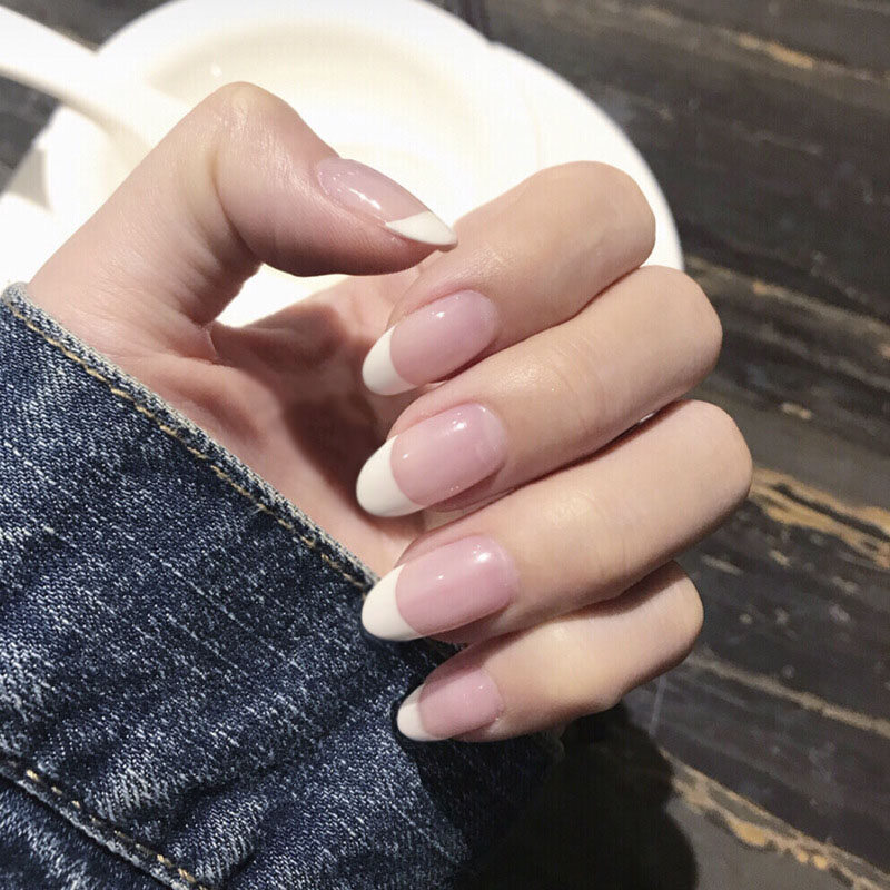 24 Cái Màu Trắng Sữa Màu Hồng Gradient Dài Ba Lê Dán Móng Móng Tay Giả