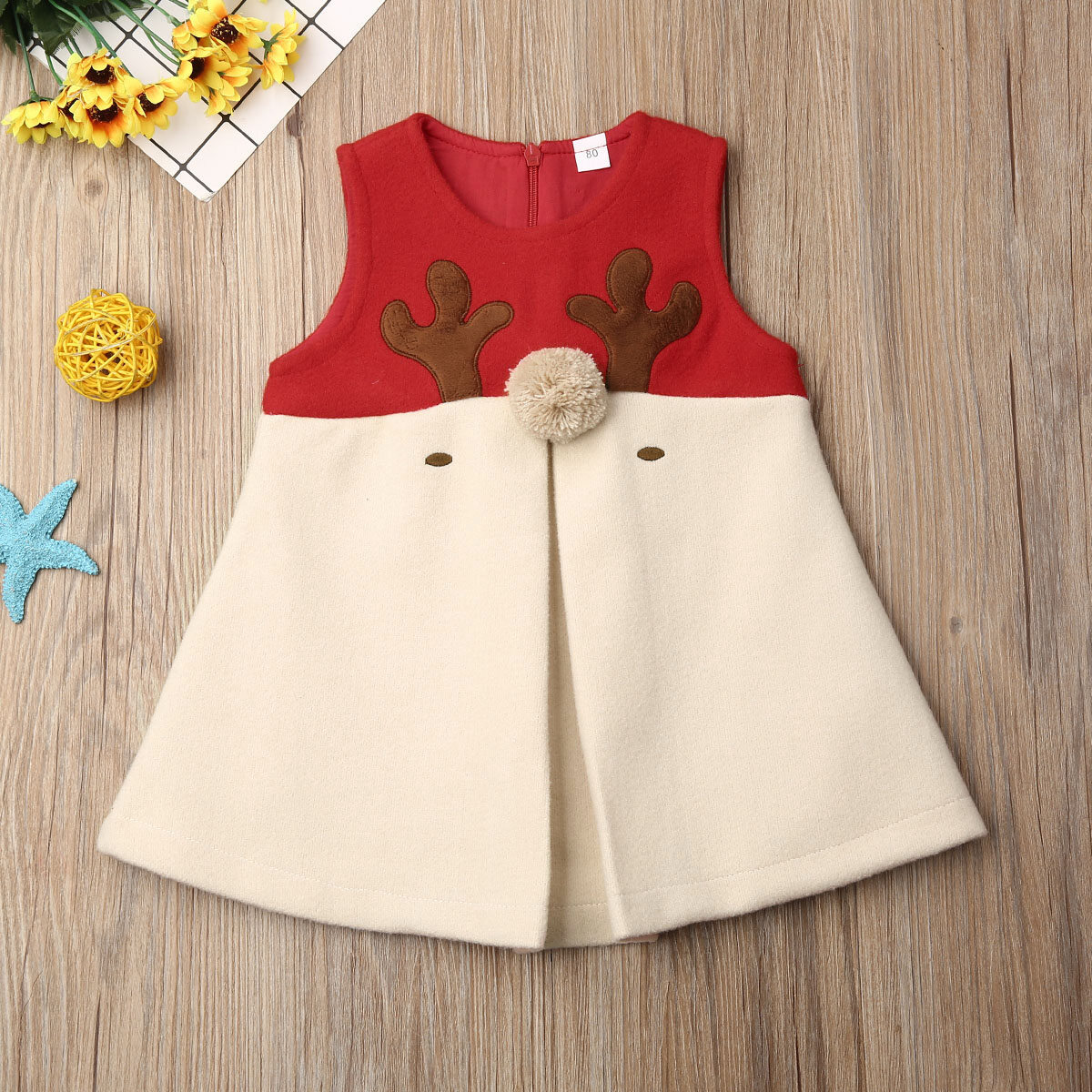 HUNTroom Baby Girl Christmas Reindeer Vests Toddler Kids Woolen Xmas Vest Holiday Patchwork Clothes Zipper Tops 0-5T