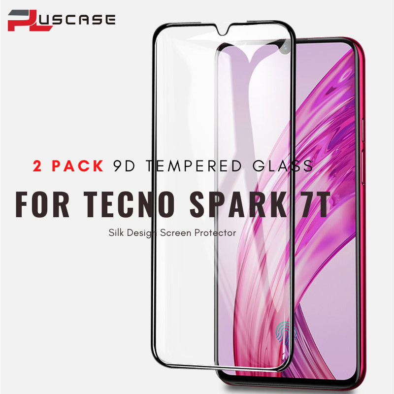 PlusCase for Tecno Spark 7T 2 Pack HD 9H Hard Tempered Glass Screen Protector Full Coverage Clear Protective Film 2 Pieces