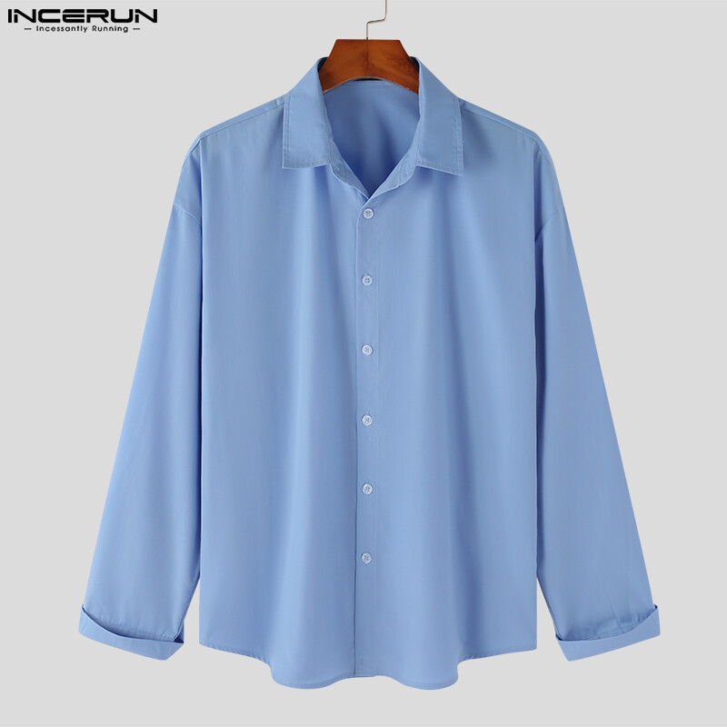 Medussa INCERUN Mens Long Sleeve Formal Shirt Collared Button Down Solid Tops Office Smart Shirt