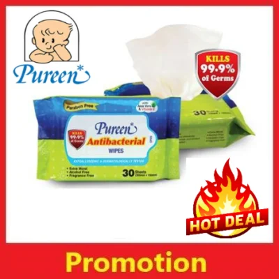 Pureen Antibacterial wipes 30's - Kills 99.9% Germs (Protect from Virus)