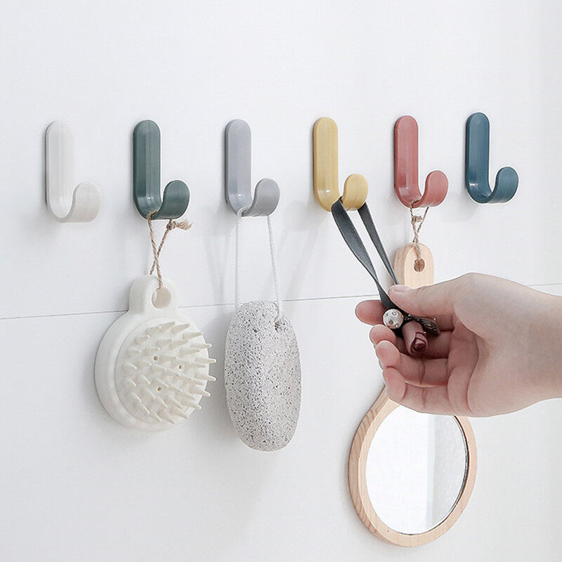 Móc Treo Tường Màu Kẹo Hình Chữ J/Móc Treo Cửa Tự Dính/Móc Treo Tường Không Đinh Cho Nhà Bếp Phòng Tắm Văn Phòng