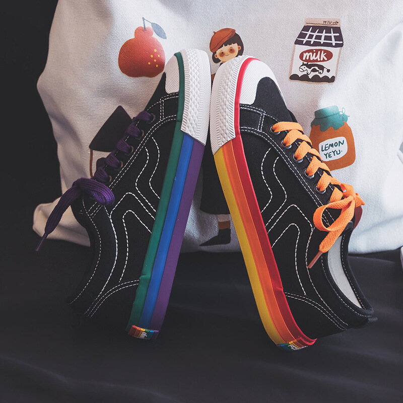 PWAE Mandarin Duck Rainbow Canvas Shoes For Women Summer New Fashion Korean Girl's Student Wild White Shoes