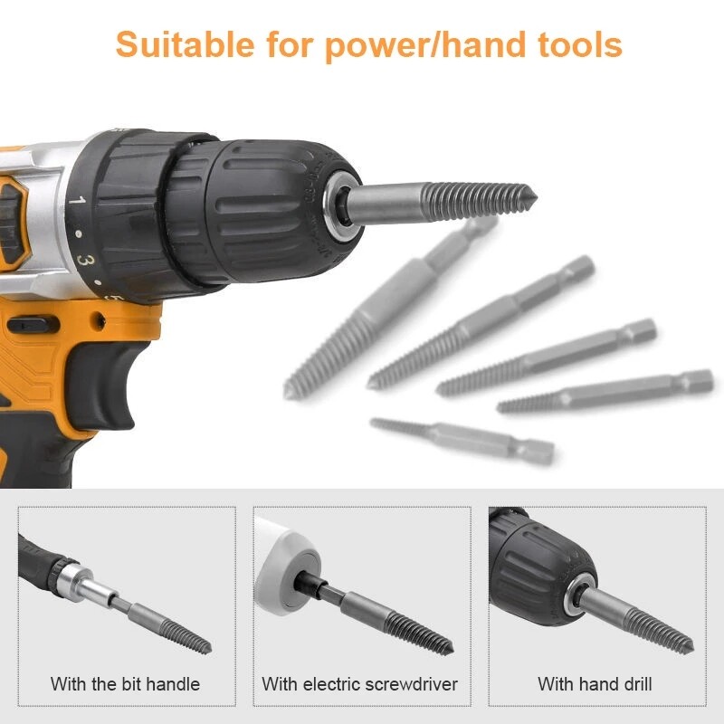 KIPRUN 5Pcs Damaged Screw Extractor Center Drill Bits Guide Set Broken Damaged Bolt Remover Hex Shank And Spanner For Broken Hand Tool