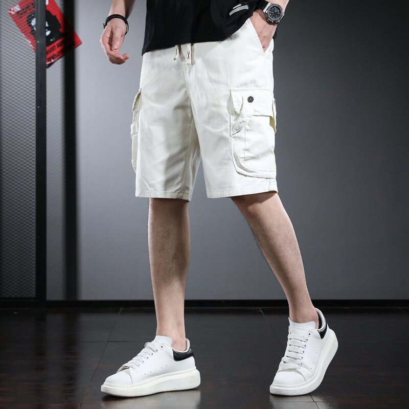Hanlu quần short nam có túi ngoại cỡ quần cargo nam quần short màu trắng quần short kaki nam quần đùi thể thao ngoài trời