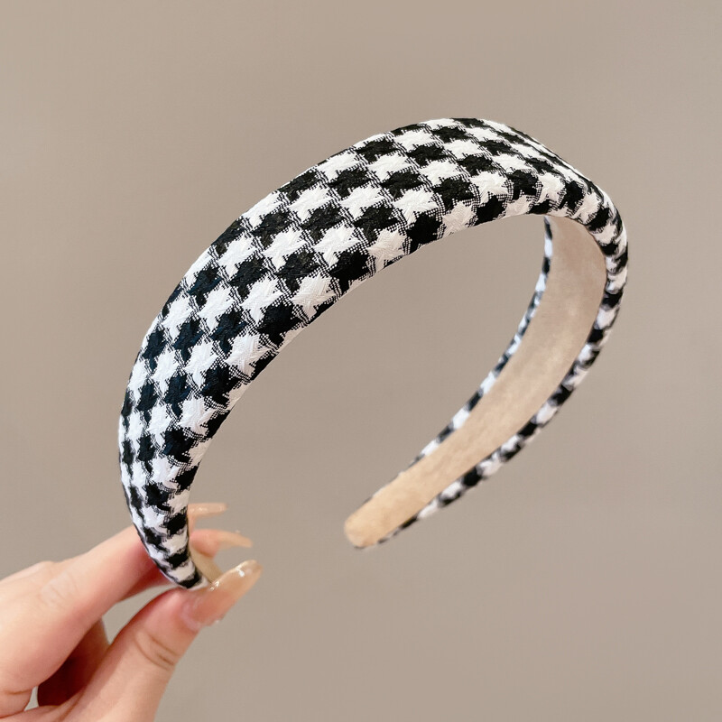 Retro wide-brimmed thousand grid bird headband female wash face pressure hair headband 2022 new high-skull top hairpin headwear