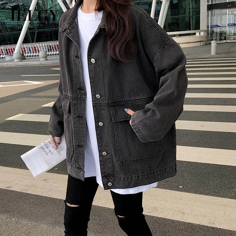 IELGY single-breasted denim jacket female Korean version plus size loose
