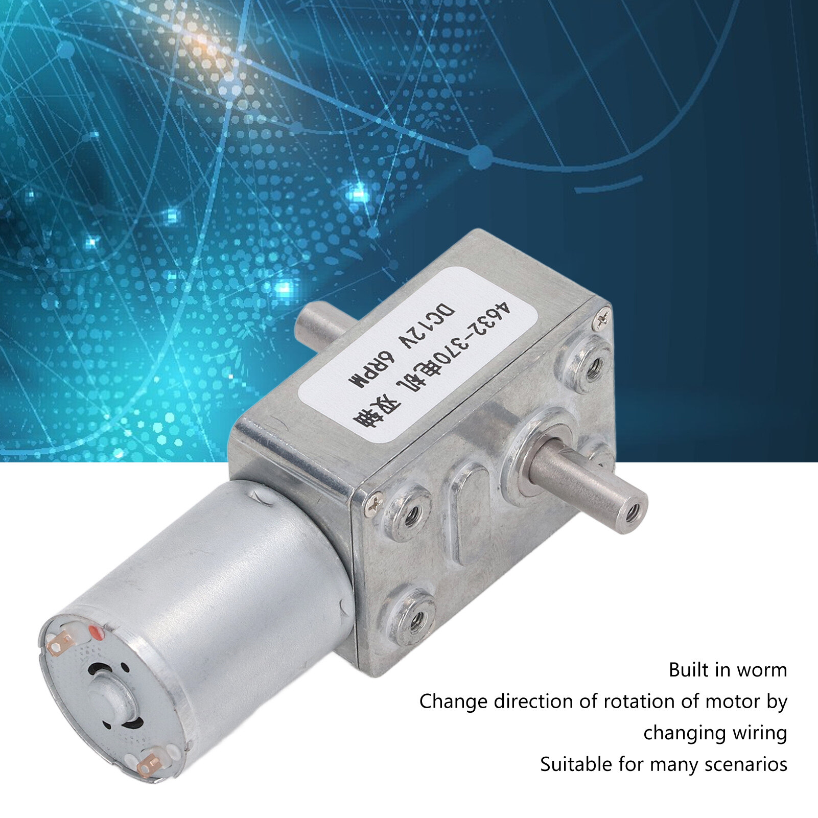 DC Gear Motor, 12V Perpendicular Output 2 Shaft Turbo Worm Geared Motor for Engine
