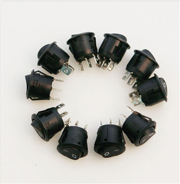 1PCS Mini Round Black 3 Pin SPDT ON-OFF Rocker Switch Snap-in