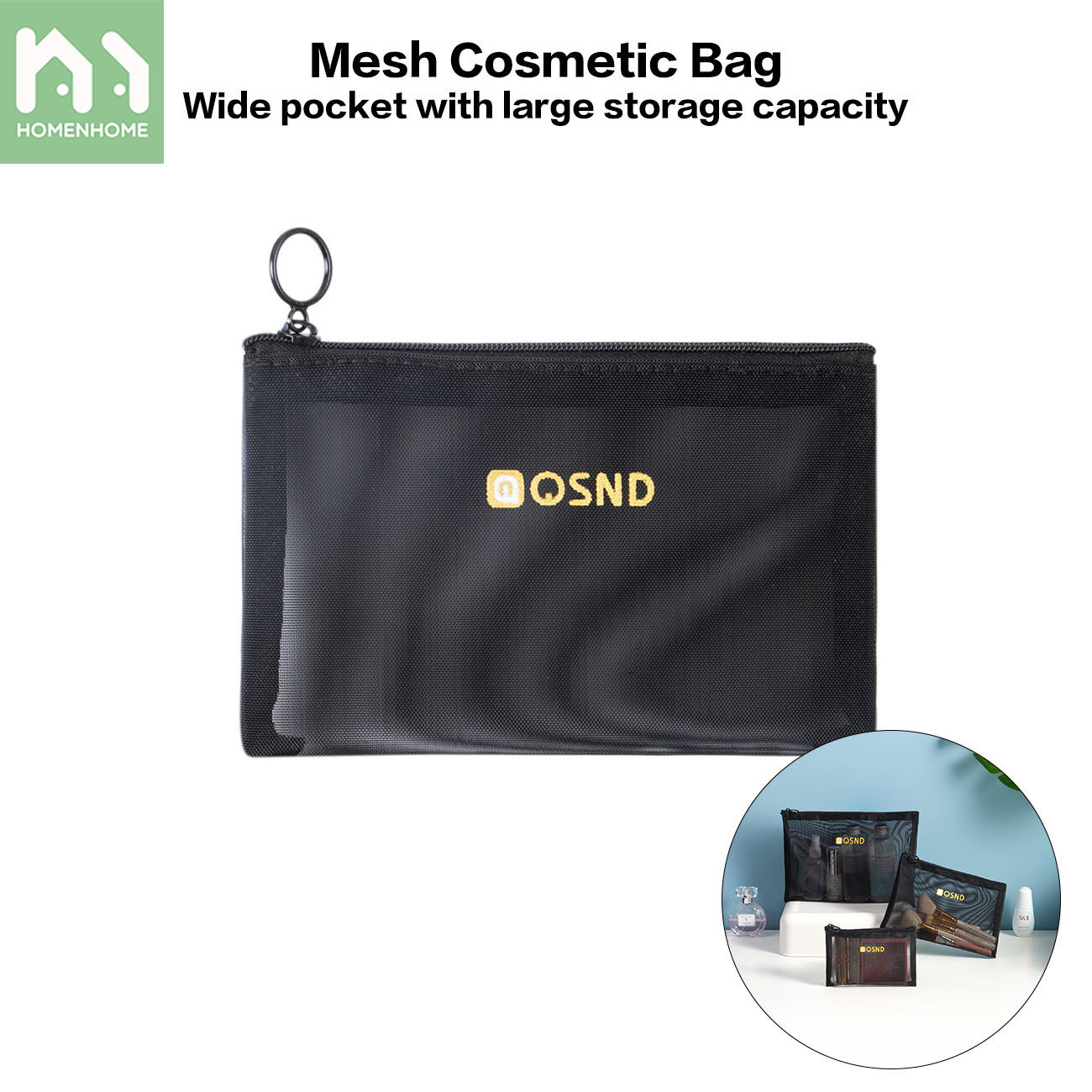 Homenhome Large Capacity Transparent Nylon Mesh Makeup Storage Bag
