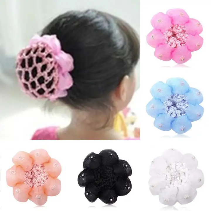 Women Girl Hair Bun Cover Snood Crystal Hair Net Ballet Dance