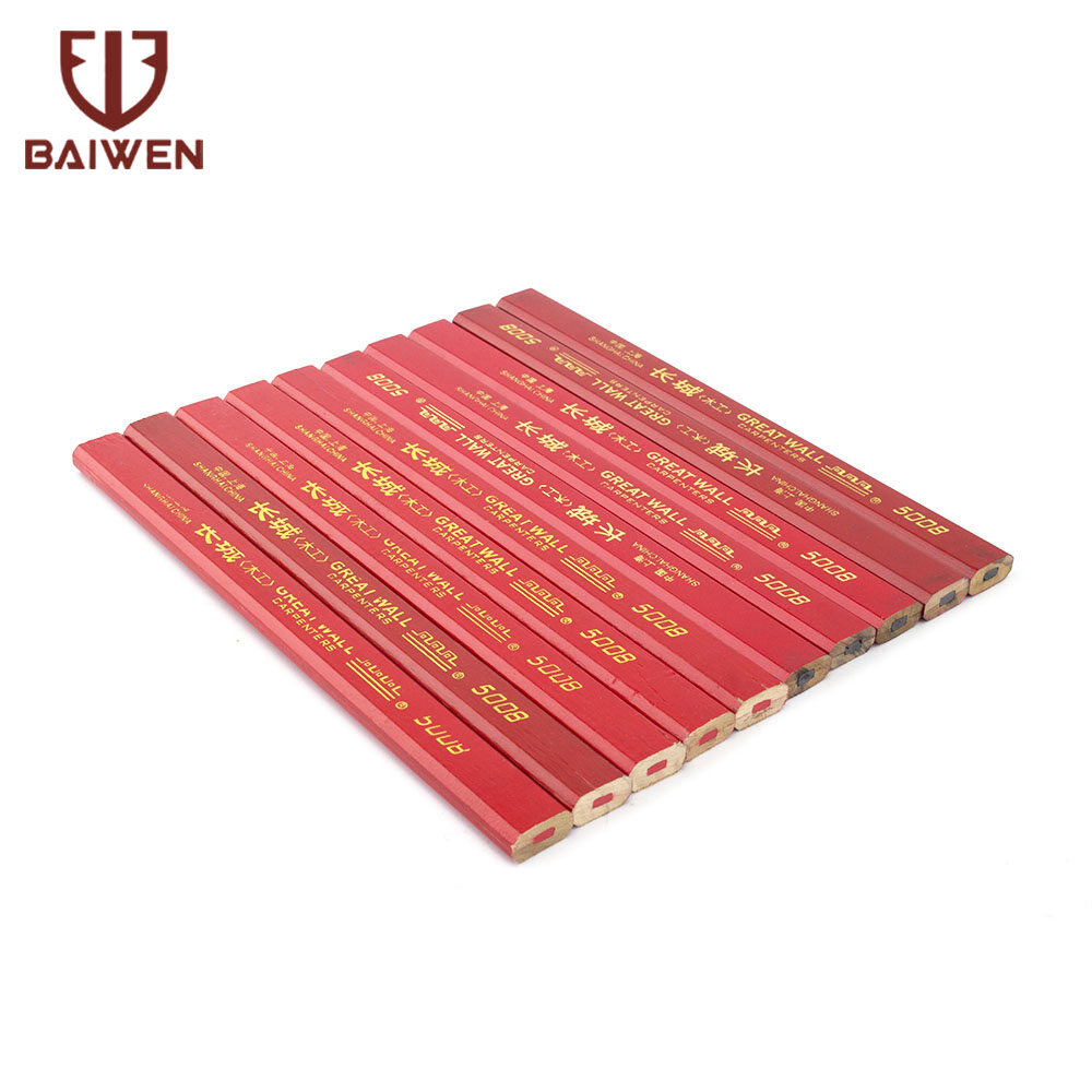 BAIWEN 10Pcs Flat Carpenters Pencils Red/Black Woodworking Construction Marking Tool
