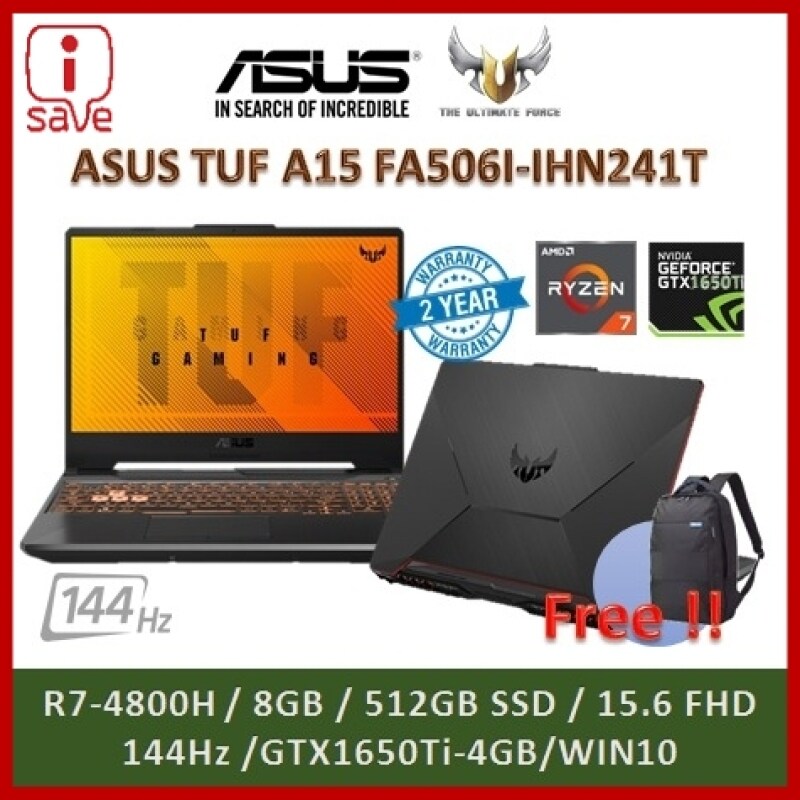 ASUS Gaming Laptop TUF A15 FA506I-IHN241T 15.6inch (Ryzen 7-4800H / 8GB / 512GB SSD / GTX 1650Ti 4GB / 15.6″ FHD IPS 144Hz / Win10) Malaysia