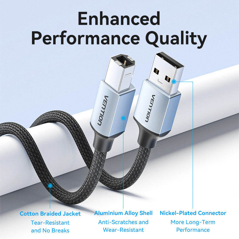Vention Dây Cáp USB 2.0 Máy In 3M - Cáp USB A Đầu Nối USB B, Tương Thích Rộng Rãi Cho Máy In, Máy Tính - Hàng Chính Hãng