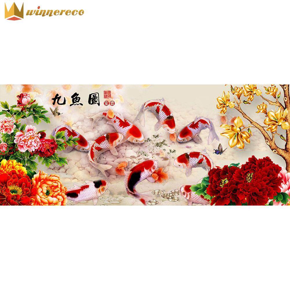 5D DIY Full Drill Diamond Painting Peony 9 Fishes Cross Stitch Embroidery