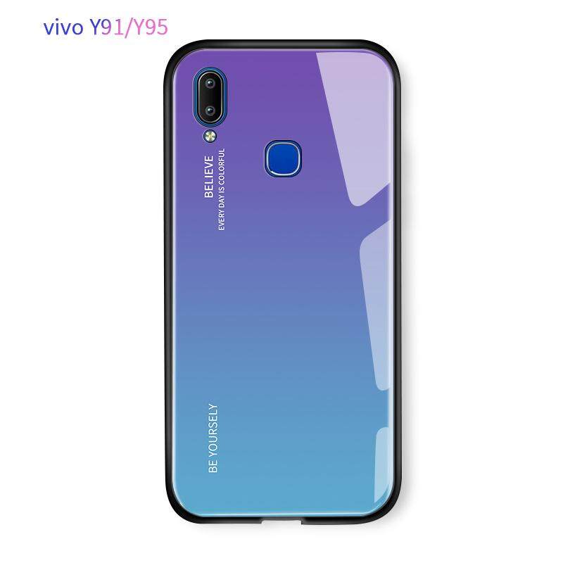 Mewah Aurora Pelangi Casing Gradien Seri Case Shockproof Kaca Antigores Penutup Belakang untuk VIVO Y91 Y95