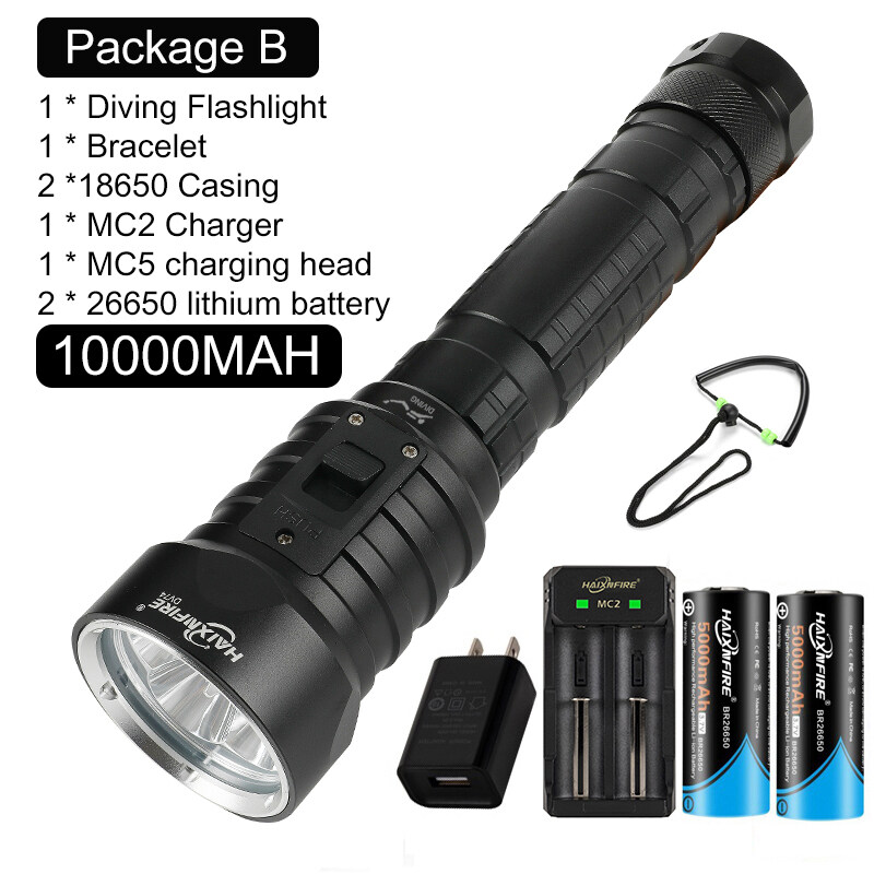 HaixnFire DV74 Scuba Diving Flashlight 10000 Lumens IPX8 Waterproof