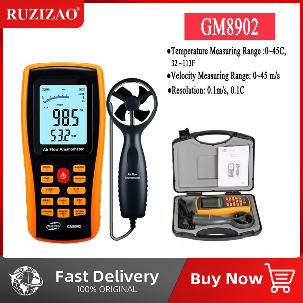 RUZIZAO New GM8902 0-45M/S Digital Anemometer Wind Speed Meter Air ...