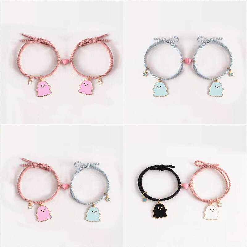 Vòng Tay Mặt Hình Ma Nhỏ Hoạt Hình Thời Trang Angel Girl INS 2 Cái/bộ Vòng Tay Dệt Đôi Dễ Thương Quà Tặng Trang Sức Hợp Kim