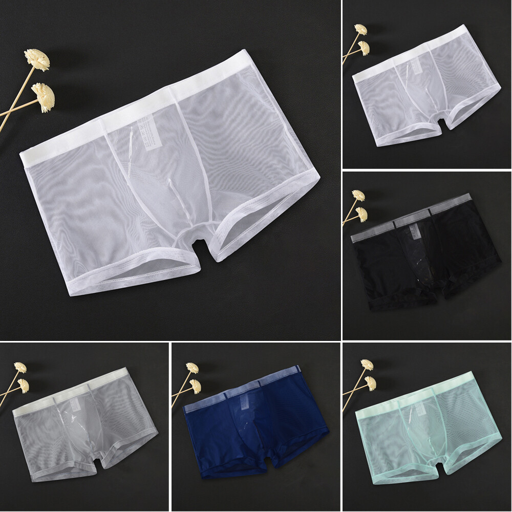 Men's Mesh Boxer Briefs Thin Transparent Underwear Shorts Trunks Underpant