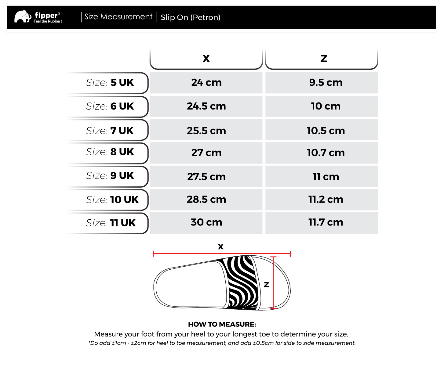 Size discount chart fipper