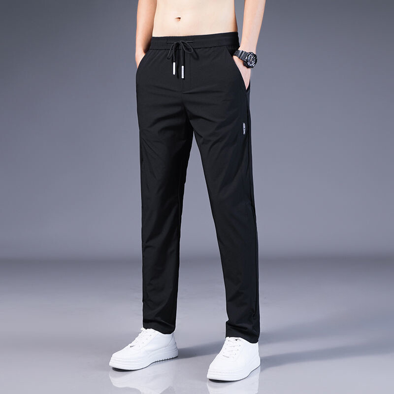 YAZHINIAO Men's Ice Silk Sports Pants Thin Breathable Fabric Men's Pants Solid Color Casual Business Small Foot Pants Summer essential ultra-thin high-quality wear-resistant men's trousers