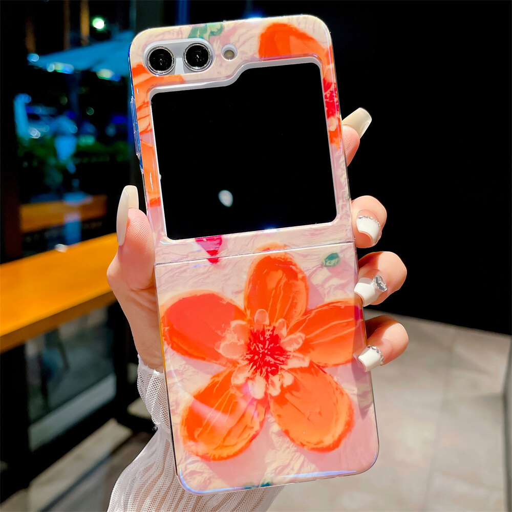 KISSCASE For Samsung Z Flip5 Flip4 Flip3 5G Case Painted Oil Painting Graffiti Sun Flowers Phone Case For zflip5 Folding Display Ultra-Thin Hard Blu-ray PC Shell for Galaxy Z Flip 5 5G Z Flip 3