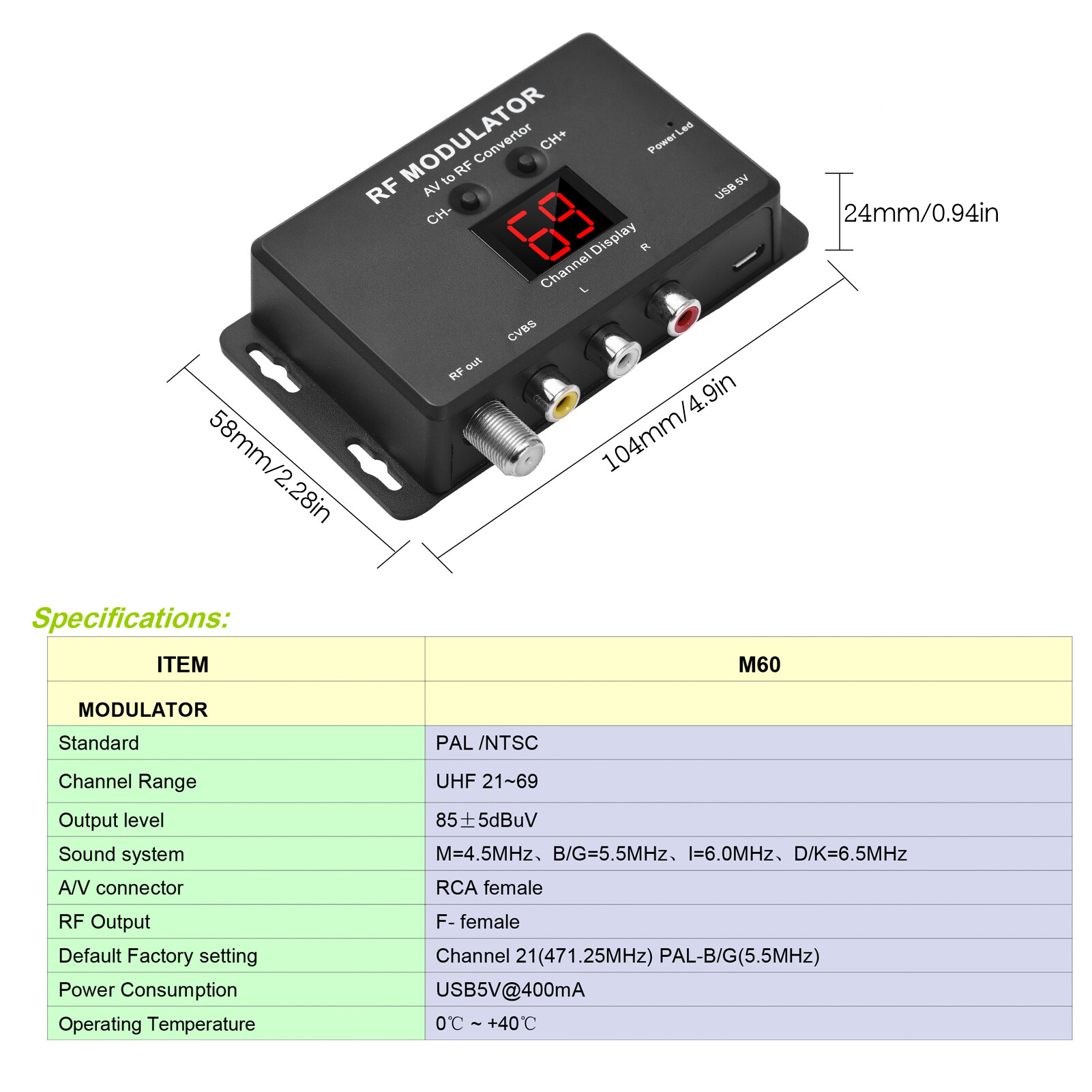 Cảm Biến Thông Minh Bộ Điều Biến RF M60 Bộ Chuyển Đổi AV Sang RF
