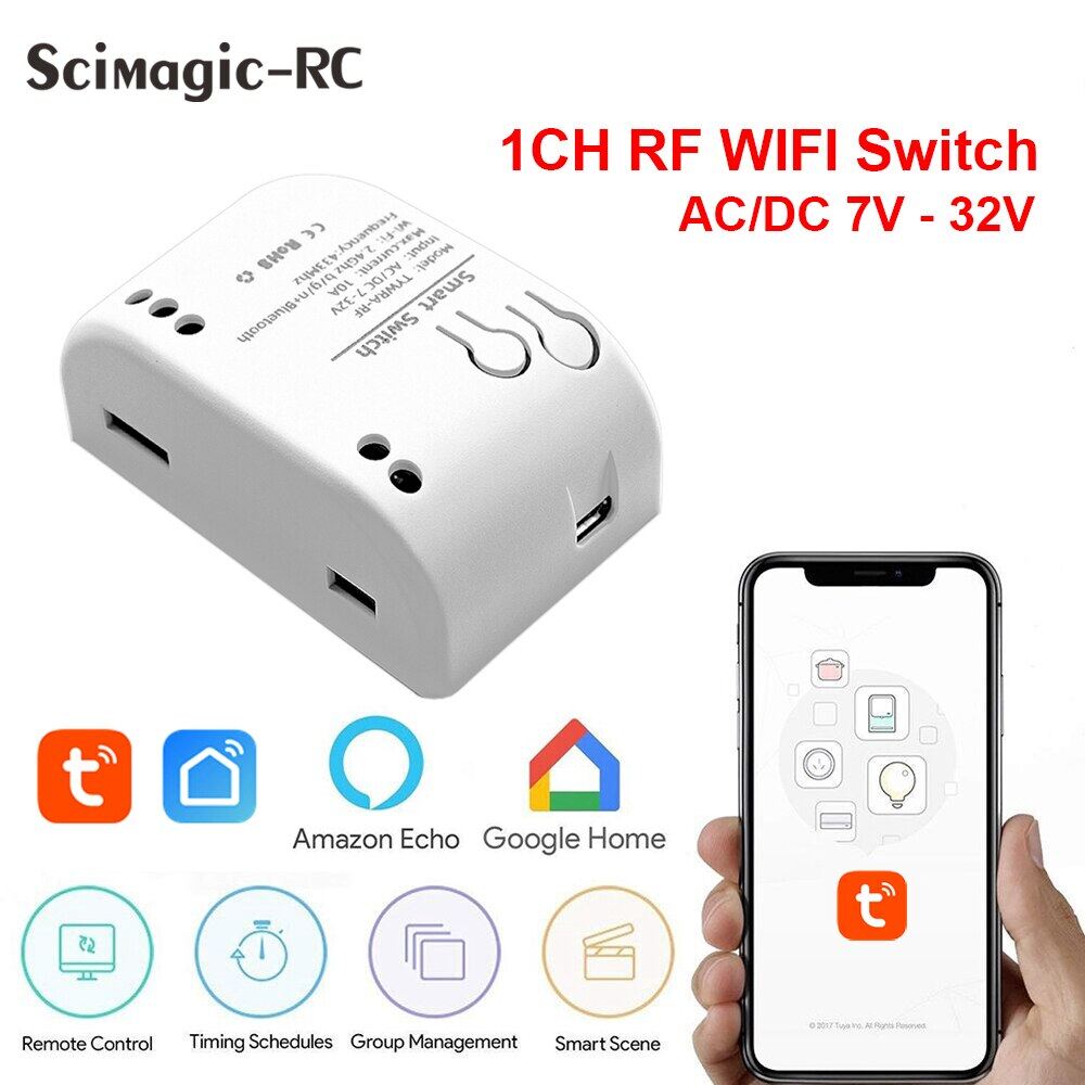 Tuya smart remote control wireless wifi switch module 1/2/4ch dc 7-32v 5v 12v 24v 220v rf receiver 10a wifi relay for alexa diy