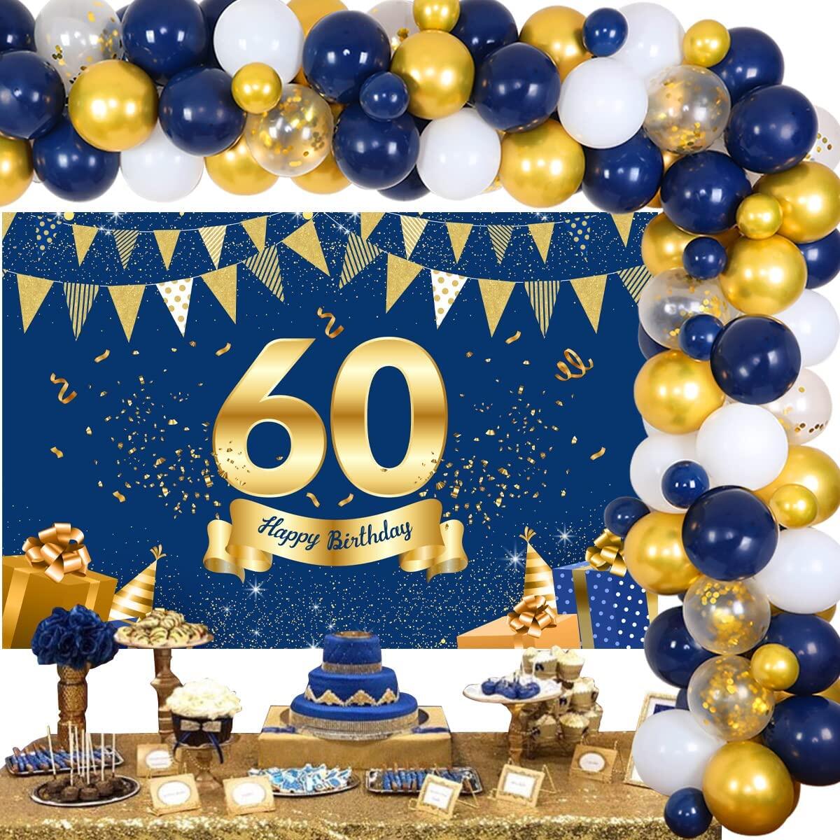 New Happy 60Th Birthday Banner Decorations For Men, Blue Gold 60 Birthday