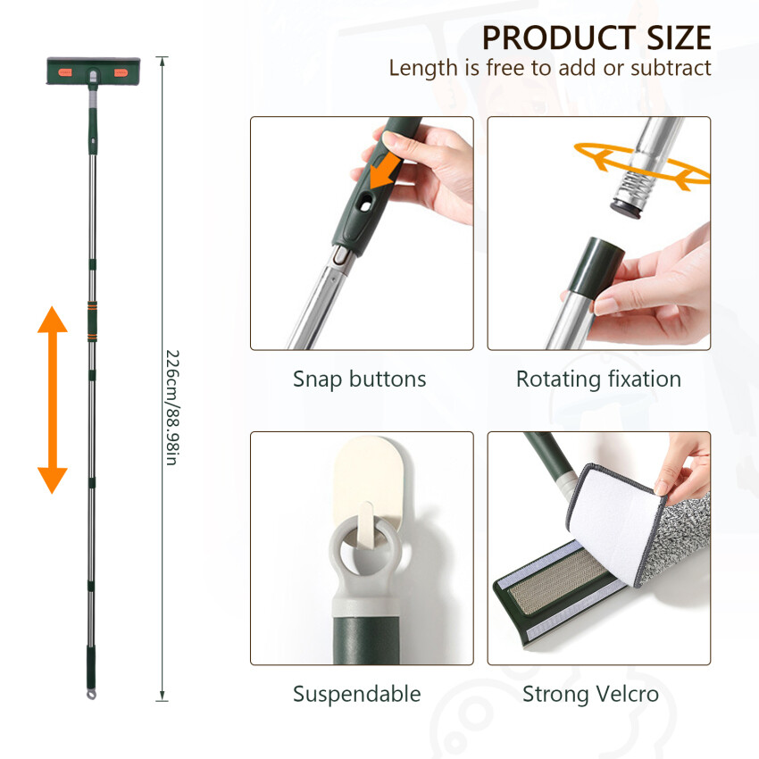 Window Squeegee Cleaner 2 In 1 Rotatable Window Cleaning Tool Kit With Extension Pole, 94‘’ Telescopic Window Washing Equipment With Bendable Head For Indoor/Outdoor Car Glass