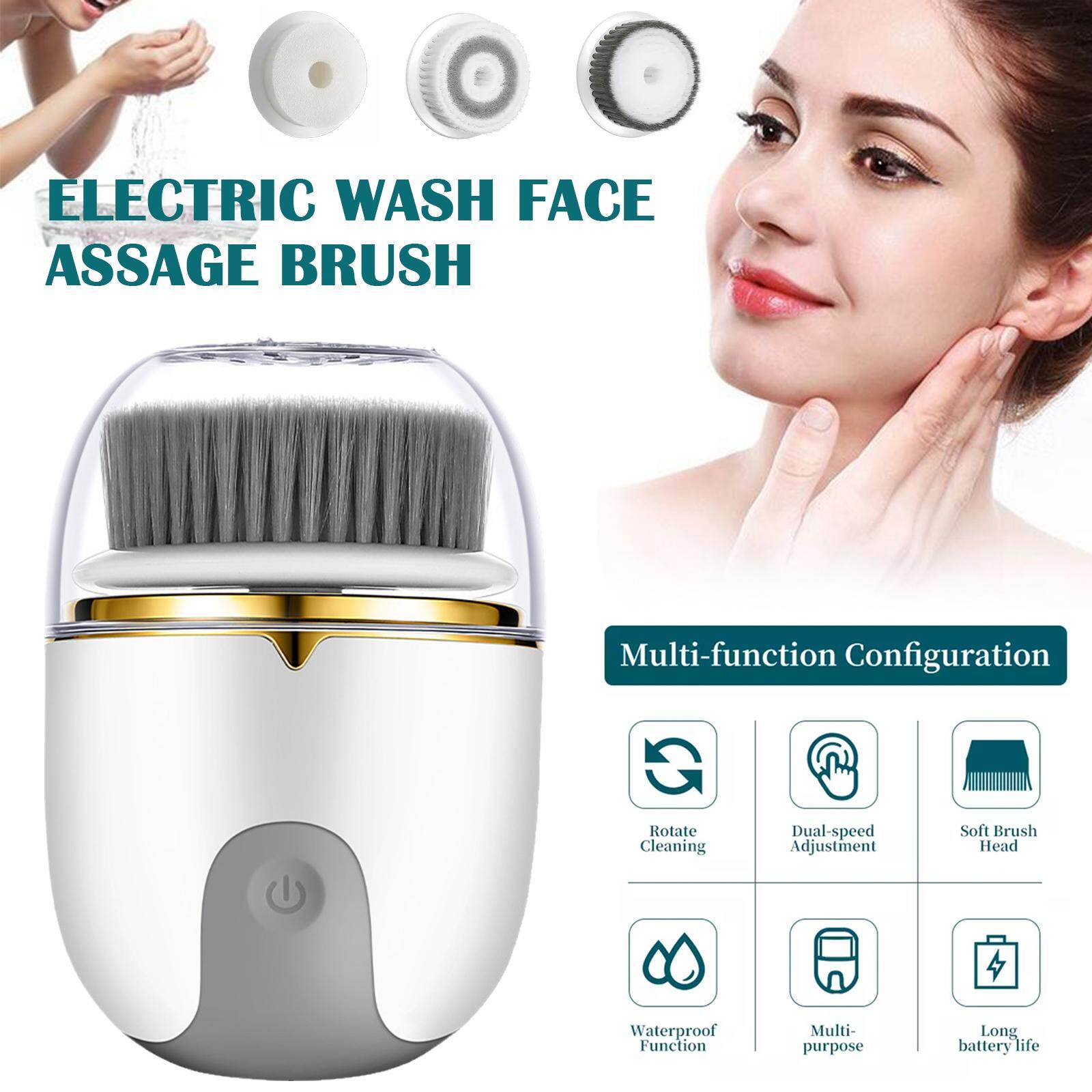 3 In 1 Face Cleansing Brush Ultrasonic Electric Silicone Facial Cleansing Massager IPX5 Waterproof USB Charging 360 Rotating Face Deep Clean Pore