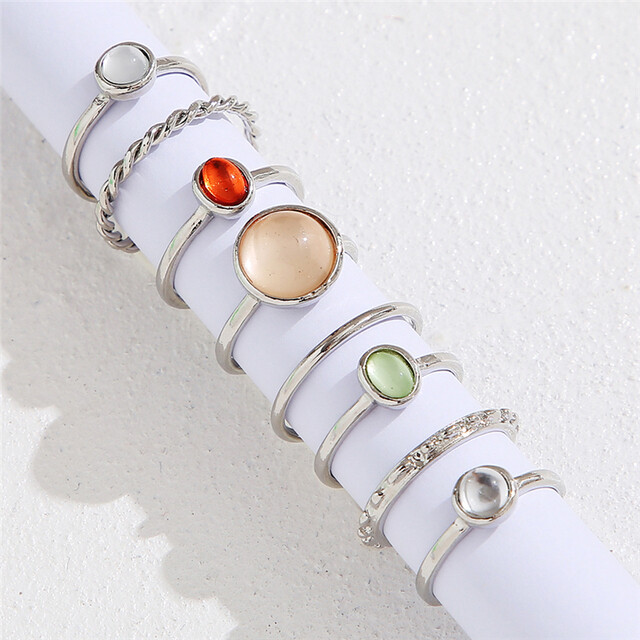 17MILE Retro Round Stone Rings Set for Women Girls Fashion Colorful Resin Rings Party Jewelry
