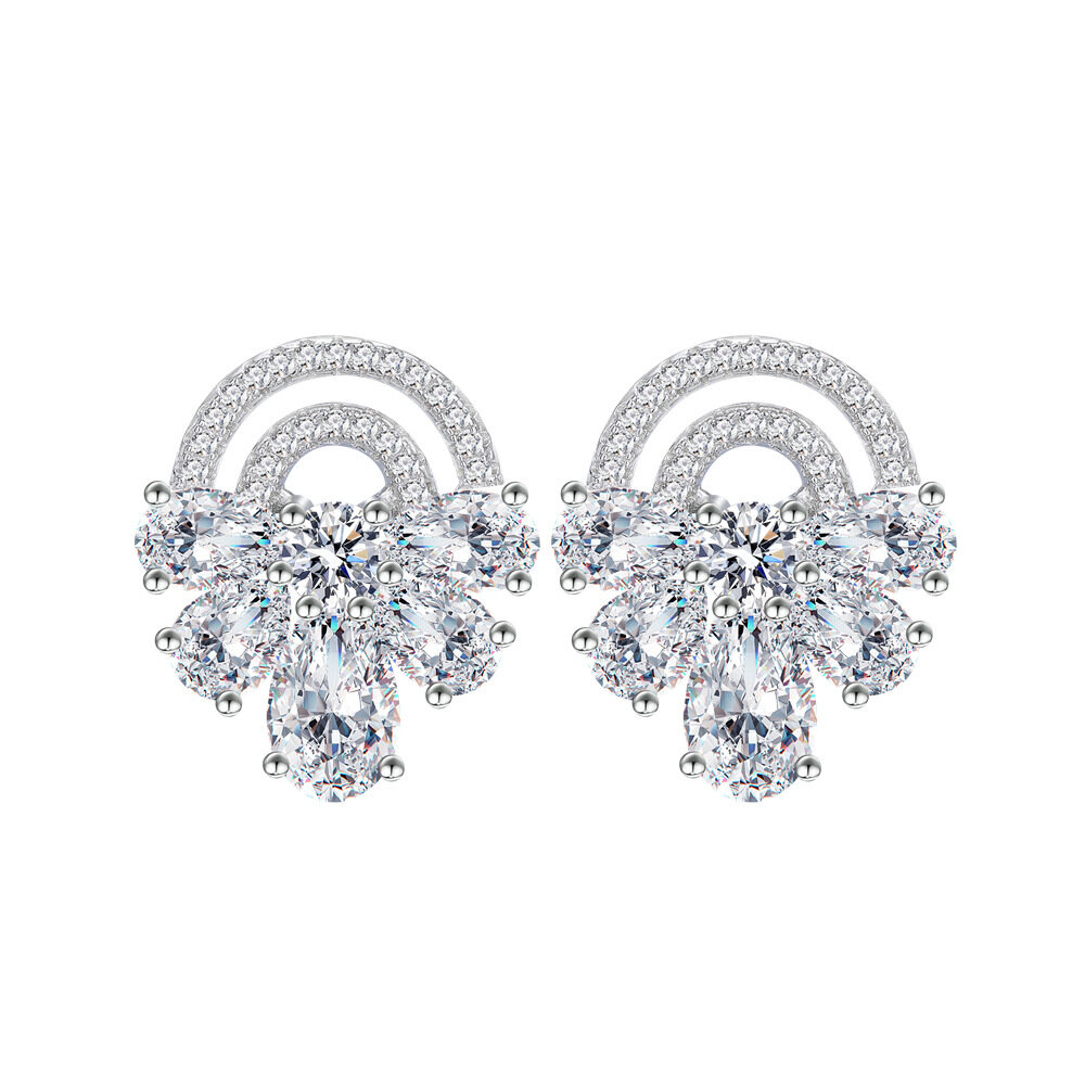 Bestone S925 Silver Semi-circular Stud Earrings with Diamonds for Women with A Premium Feel