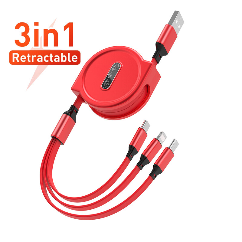 VAORLO Cáp Sạc 3 Trong 1 Có Thể Thu Vào Cho Android Iphone Type-C Điện Thoại Di Động Dây Sạc USB Di Động Đa Năng Cáp Sạc Nhanh