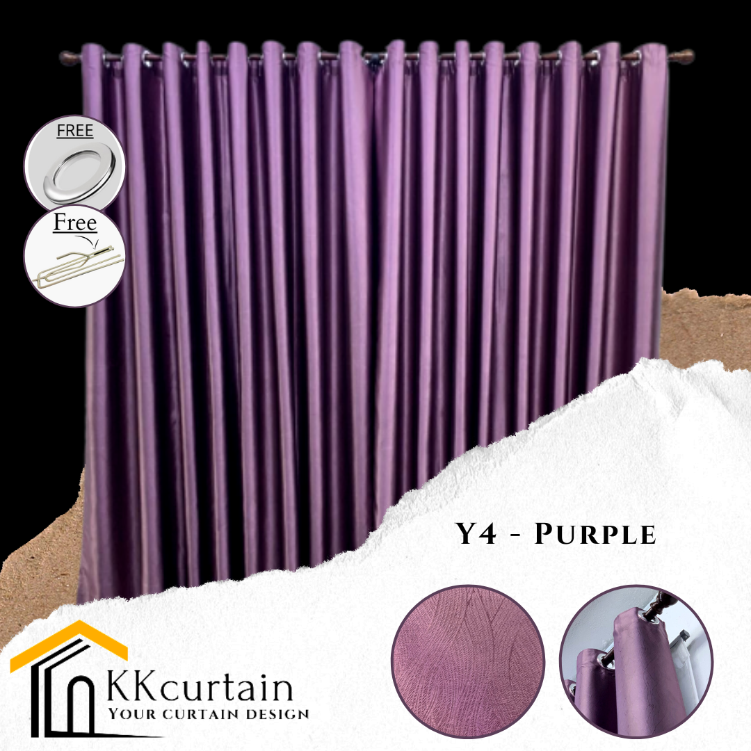 Y4 100 Blackout Curtain Purple Langsir Corak Kain Tebal Blackout Uv Protection Hook Eyelet