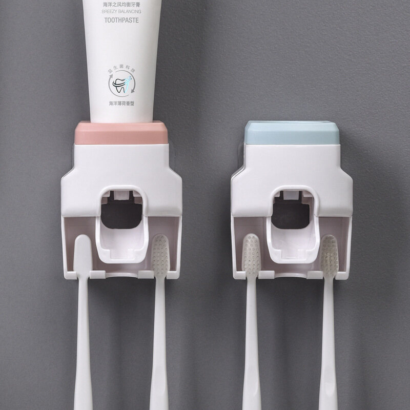 YESPERY Magnetic Suction Toothcup Holder Toothpaste Dispenser Toothpaste Squeezer Toothbrush Holder Double Hole Wall Toothbrush Organizer Bathroom Accessories