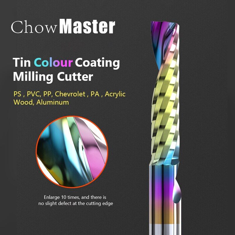 Bộ định tuyến xoắn ốc sáo đơn Bit 3.175/4/5/6/8 mm Chuôi cho dao phay CNC gỗ/nhựa/acrylic 1 dao phay nhôm cuối sáo