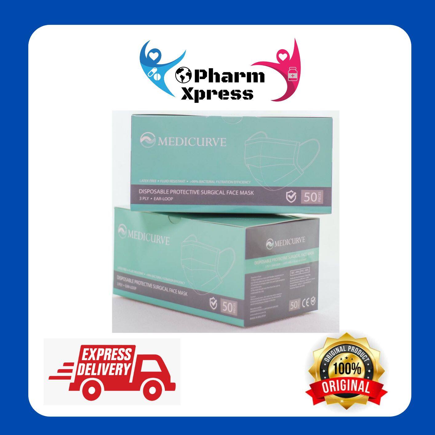 Medicurve Surgical disposable face mask 50pcs Lazada